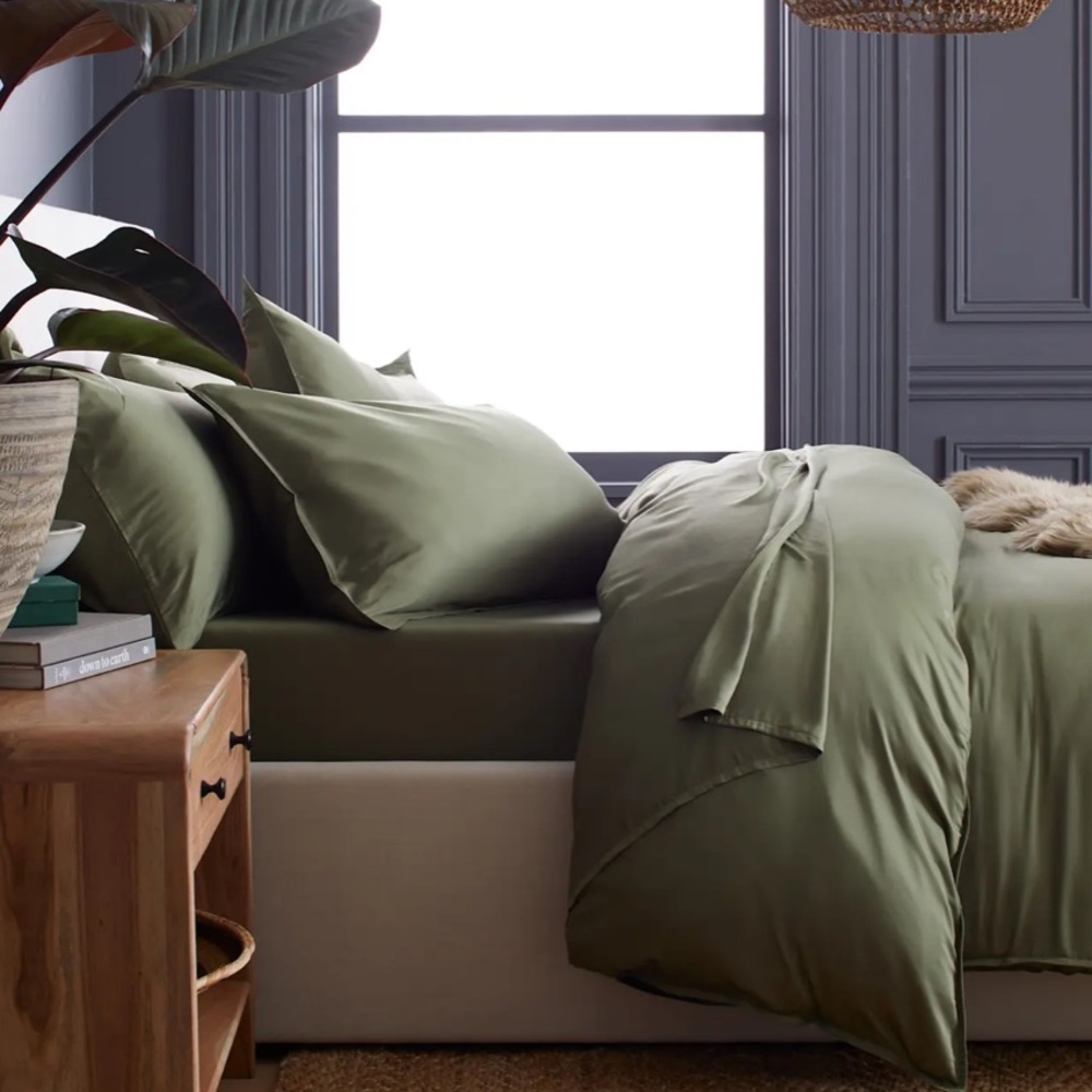 NEW Quince Organic Silky Viscose Bamboo Deep Fitted 4 pc Sheet Set Queen Olive